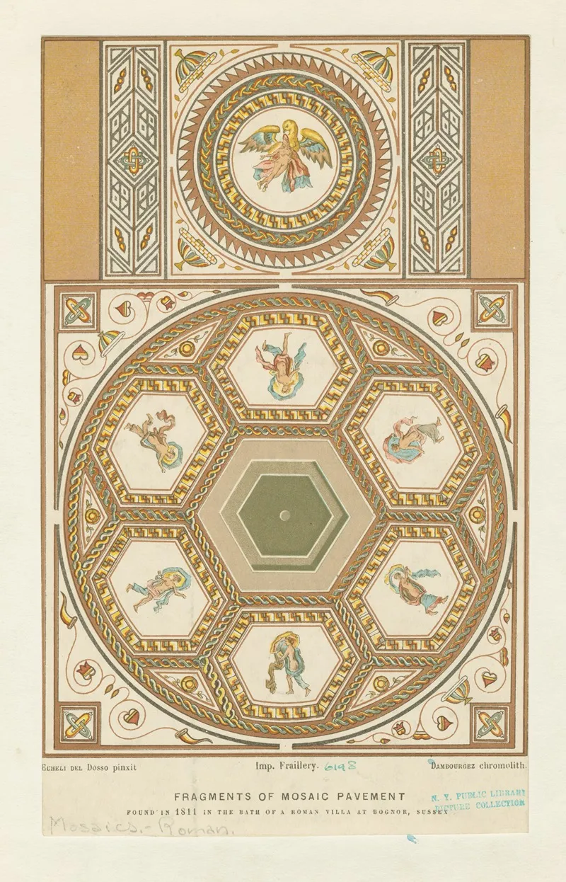 Fragments Of Mosaic Pavement Found In 1811 In The Bath Of A Roman Villa At Bognor Bignor Sussex Wall Art by Euheli Del Dosso - High-Resolution Digital Print