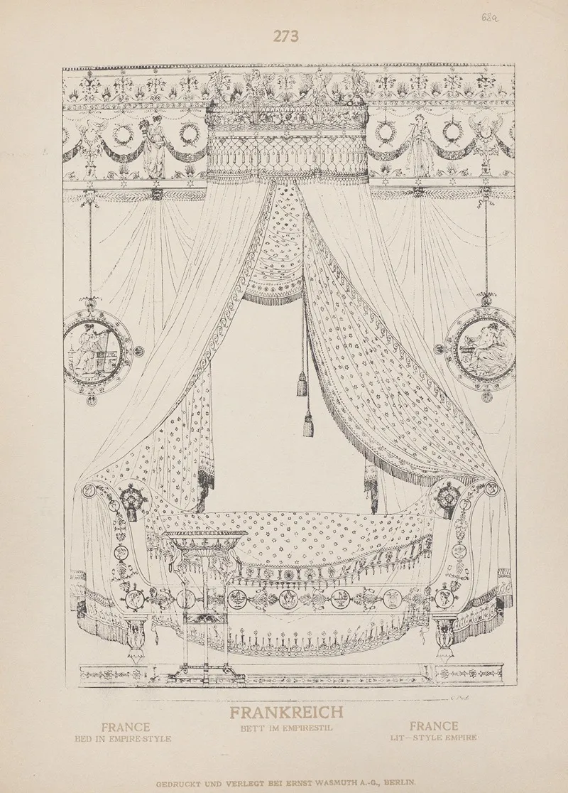 France Bed In Empire Style Wall Art by Adolf Rosenberg - High-Resolution Digital Print
