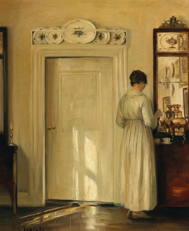 Frau Beim Teekochen Wall Art by Carl Holsøe - High-Resolution Digital Print