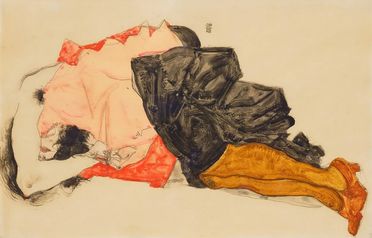 Frau Das Gesicht Verbergend Wall Art by Egon Schiele - High-Resolution Digital Print