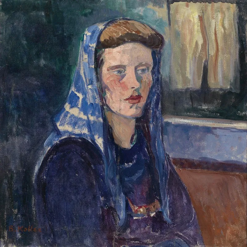 Frau Mit Blauem Kopftuch