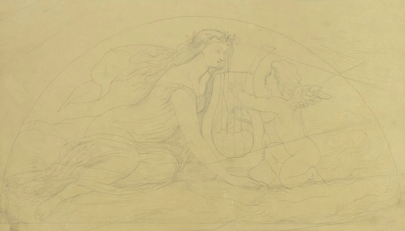 Frau Mit Leier Spielendem Putto