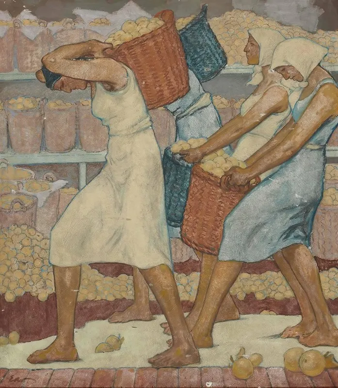 Frauen Bei Der Apfelernte Wall Art by Fritz Erler - High-Resolution Digital Print
