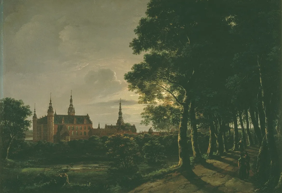 Frederiksborg Castle By Moonlight Wall Art by Johan Christian Dahl - Canvas Print