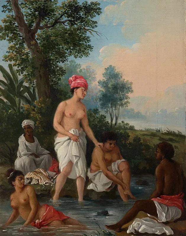 Free Women Of Dominica Bathing In A Stream