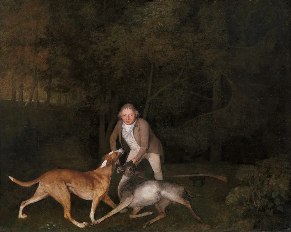 Freeman The Earl Of Clarendons Gamekeeper With A Dying Doe And Hound