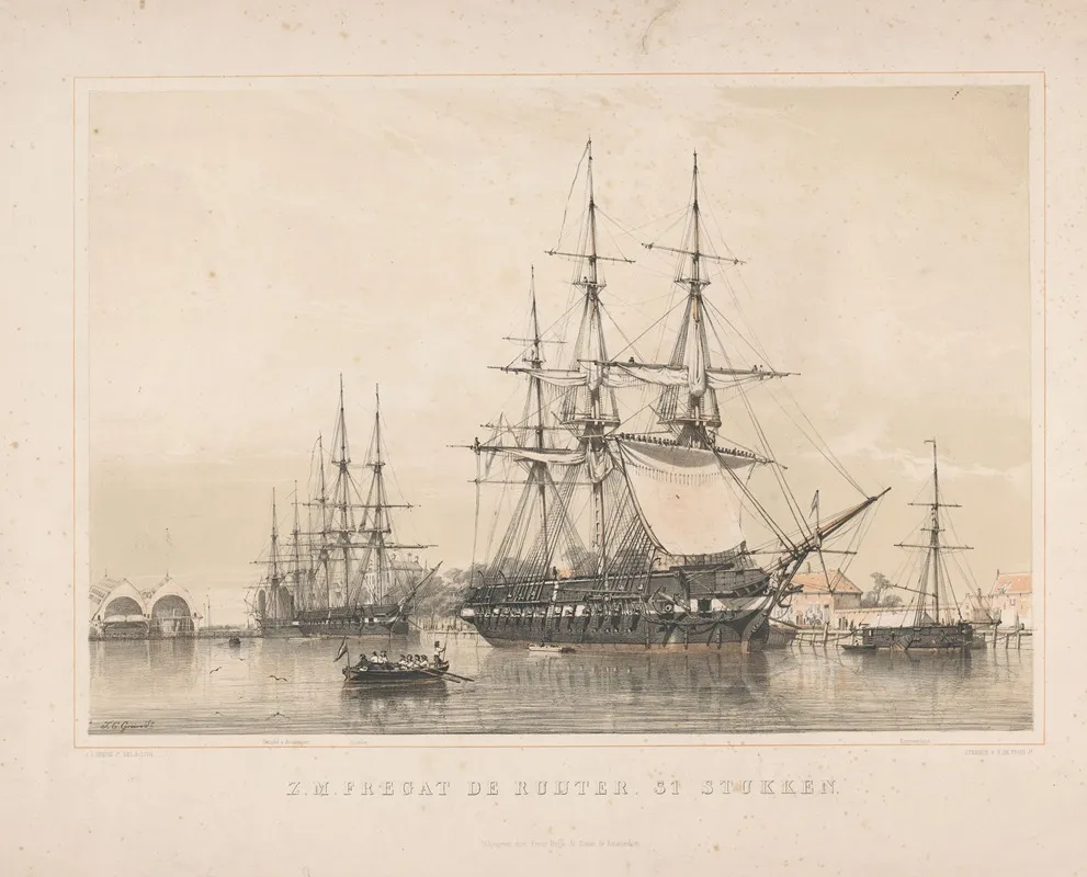 Fregat De Ruijter Liggend In De Haven Te Antwerpen Z M Fregat De Ruijter 51 Stukken Wall Art by Johan Conrad Greive - High-Resolution Digital Print