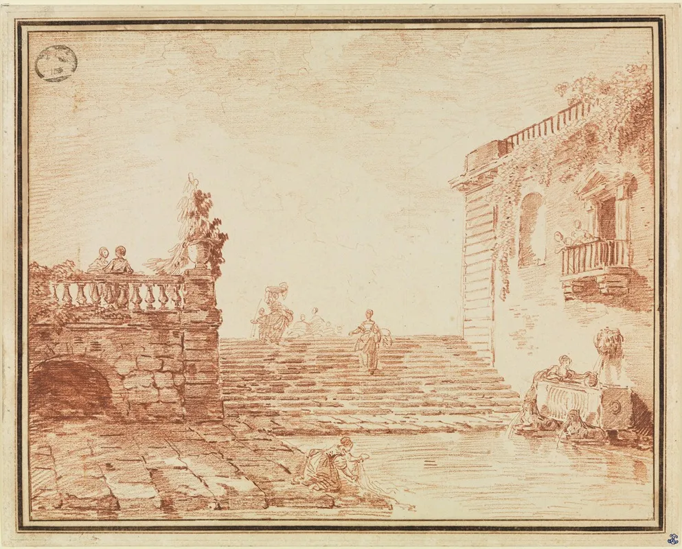 Freitreppe Mit Brunnen Und Wascherinnen