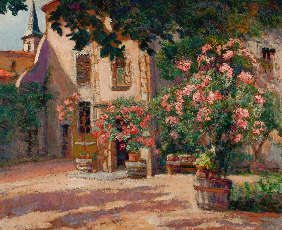 French Courtyard Wall Art by Victor Charreton - High-Resolution Digital Print