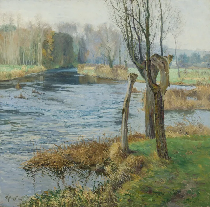 French Landscape With Watercourse Wall Art by Gustave Albert - High-Resolution Digital Print