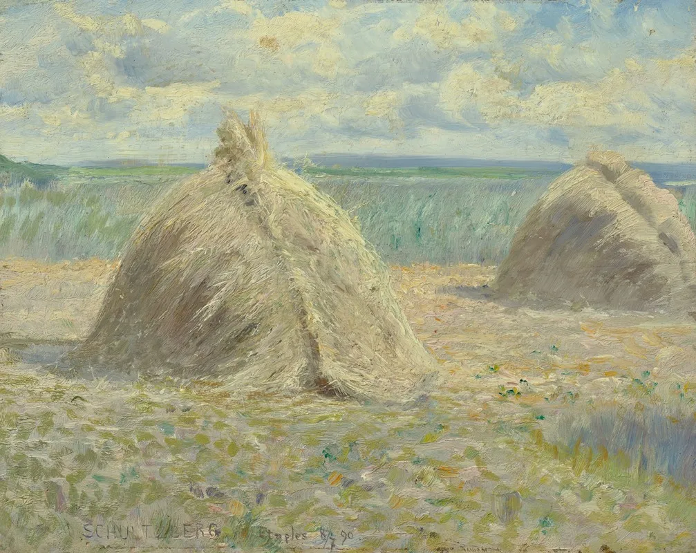 French Summer Landscape With Haystacks Wall Art by Anshelm Schultzberg - High-Resolution Digital Print