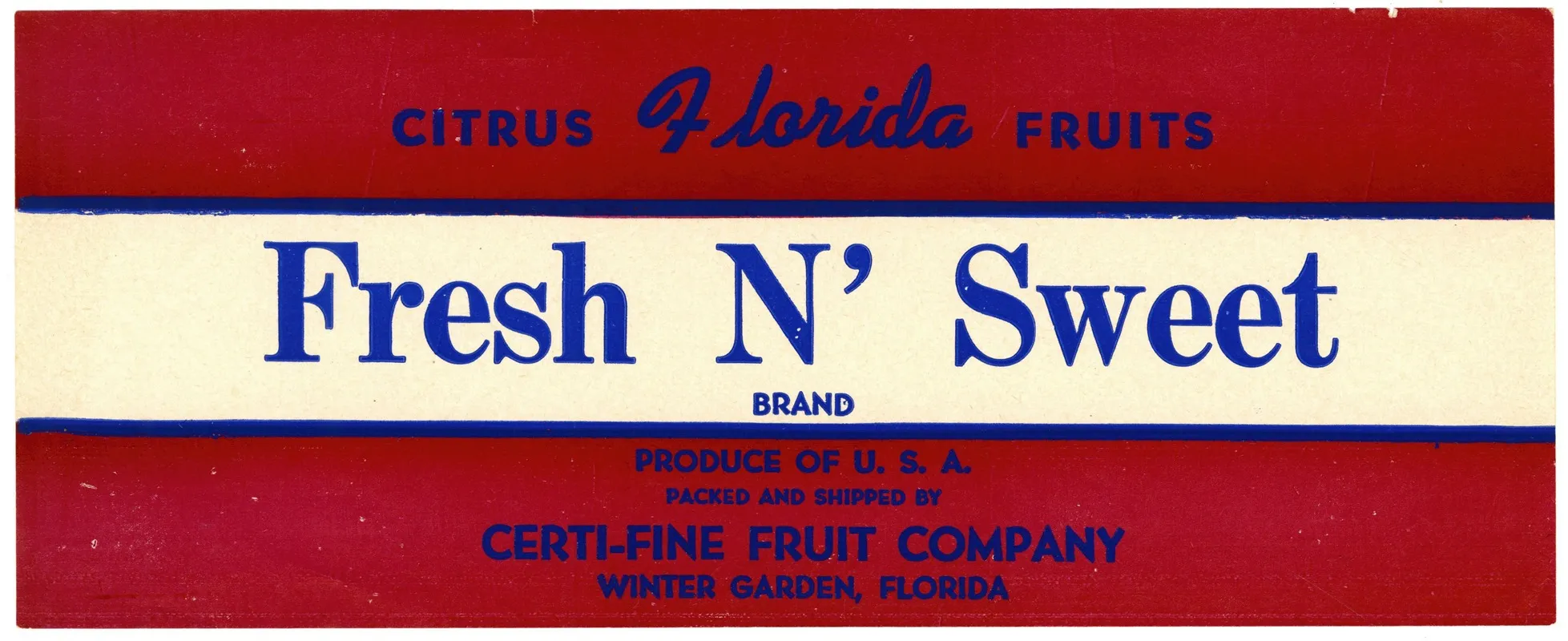 Fresh N Sweet Brand Florida Citrus Fruit Label