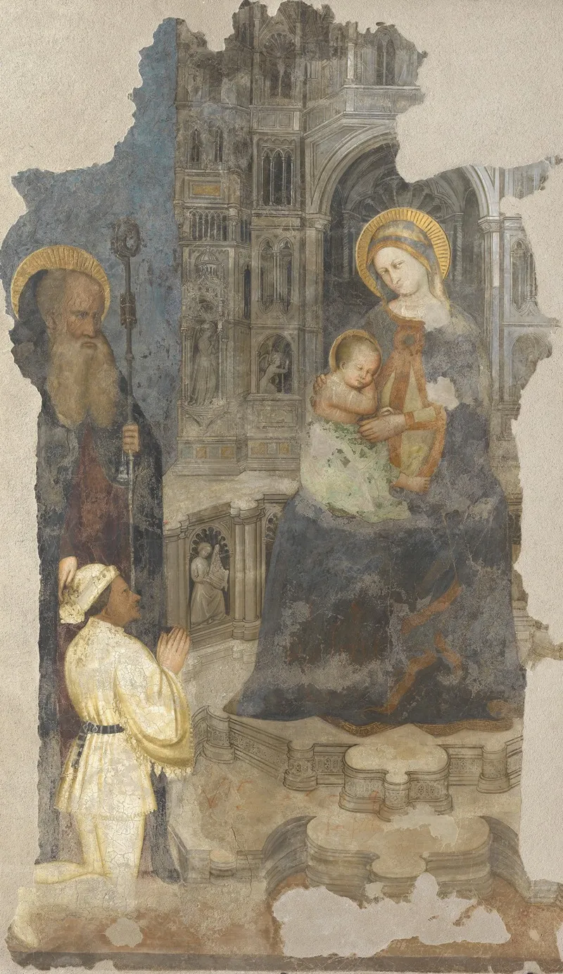 Fresko Vom Singertor Von St Stephan Thronende Maria Mit Kind Hl Abt Und Stifterfigur