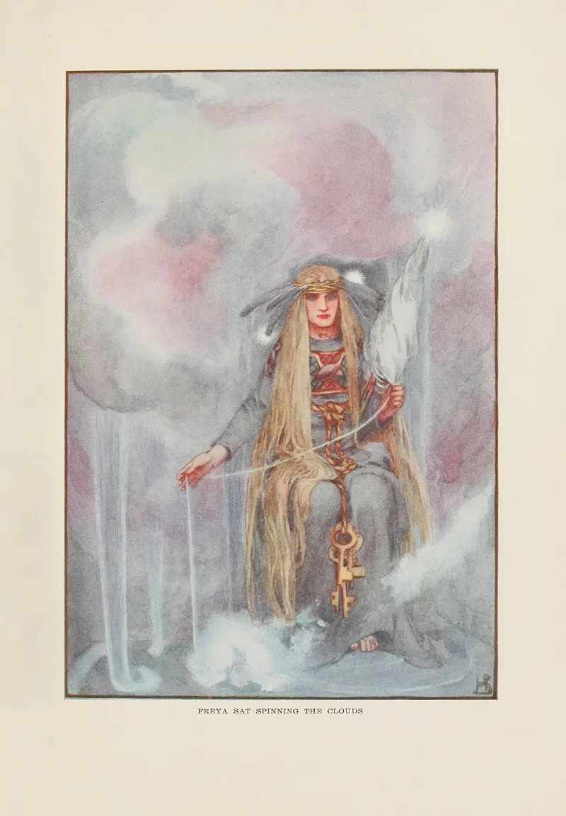 Freya Sat Spinning The Clouds Wall Art by Helen Stratton - High-Resolution Digital Print