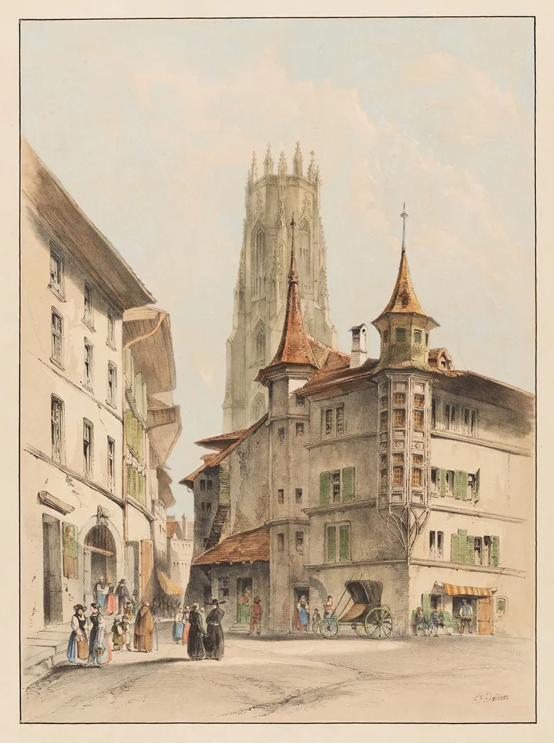 Fribourg Suisse Tour St Nicolas Entree De La Grande Rue Wall Art by Frédéric-François d' Andiran - High-Resolution Digital Print