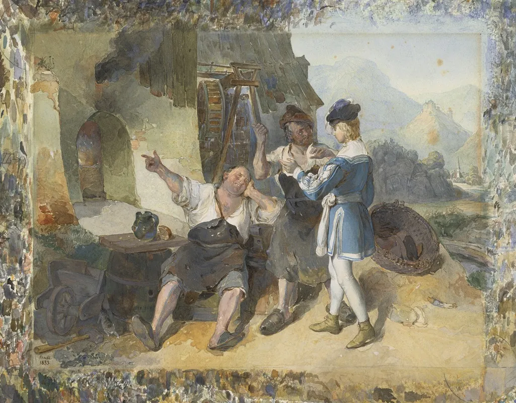 Fridolin And Two Workmen By The Forge Wall Art by Peter Fendi - High-Resolution Digital Print