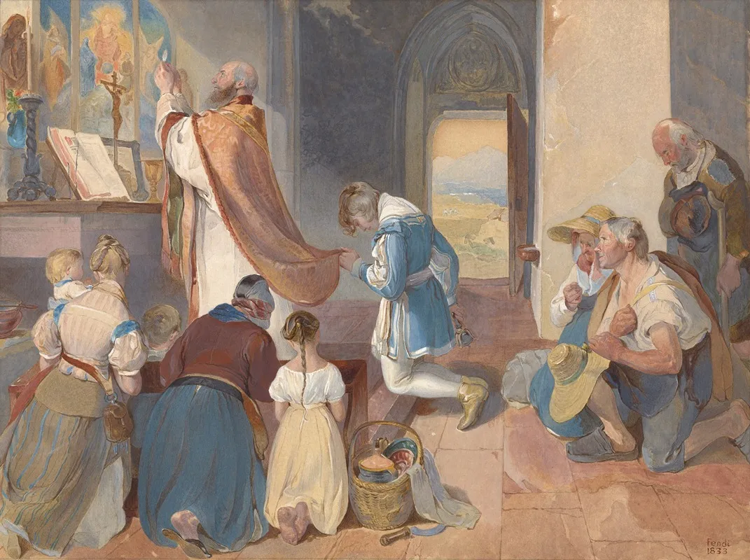 Fridolin Assists With The Holy Mass Wall Art by Peter Fendi - High-Resolution Digital Print