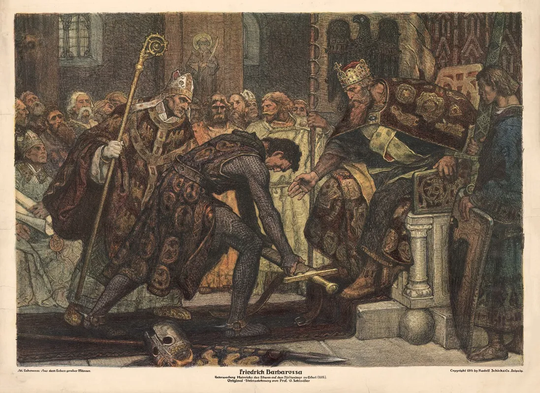 Friedrich Barbarossa Unterwerfung Heinrichs Des Lowen Auf Dem Furstentage Zu Erfuhrt 1181 Wall Art by Osmar Schindler - High-Resolution Digital Print