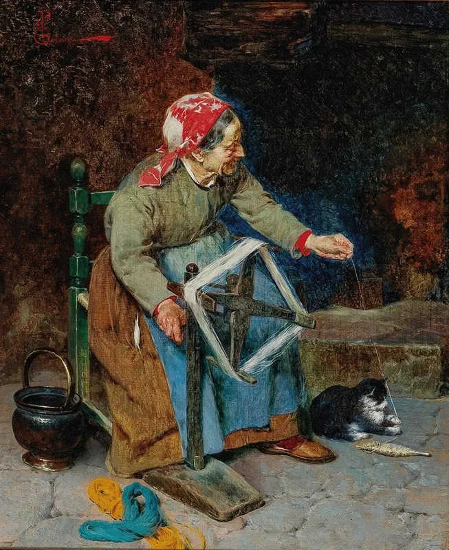 Friendly Assistance At The Spinning Wheel Wall Art by Pietro Torrini - High-Resolution Digital Print
