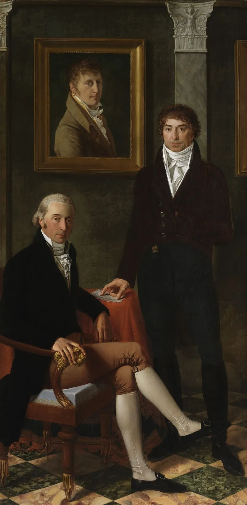 Friendship Portrait Of The Artists Francois Wynckelman Francois Van Der Donckt And Joseph Odevaere Wall Art by Joseph Denis Odevaere - High-Resolution Digital Print