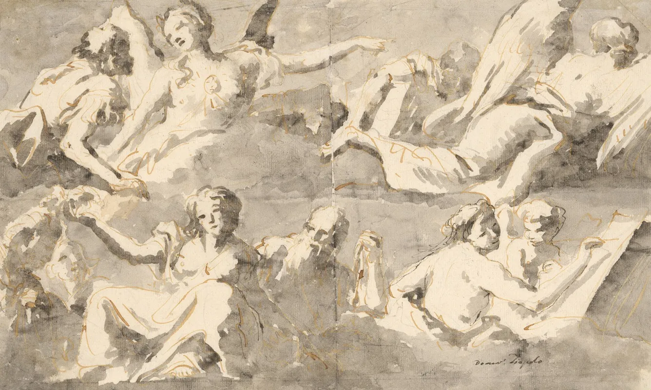 Frieze Of Allegorical Figures Wall Art by Giovanni Domenico Tiepolo - High-Resolution Digital Print