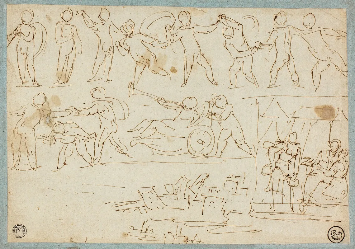 Frieze Of Putti Sketch Of Lot And His Daughters Sketch Of Buildings