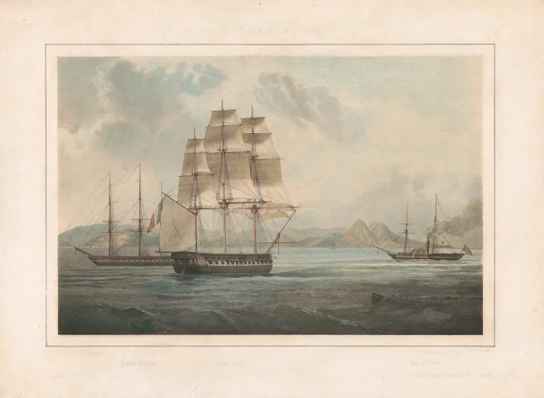 Frigate America Frigate La Rein Blanche 2 Wall Art by Martinet Lith. - High-Resolution Digital Print