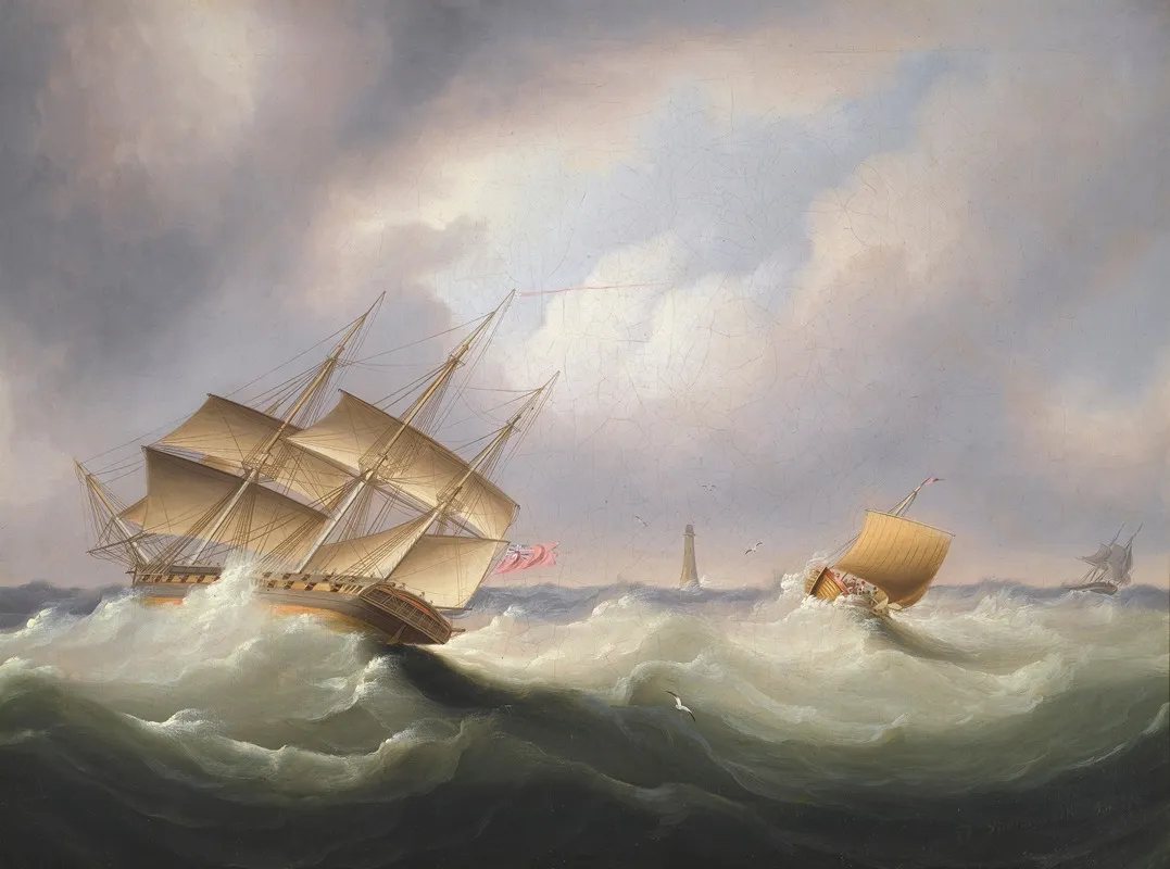 Frigate Off A Lighthouse