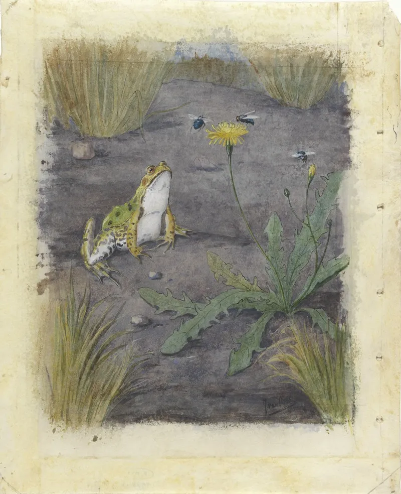 Frog By A Dandelion With Flies Wall Art by Jan van Oort - High-Resolution Digital Print