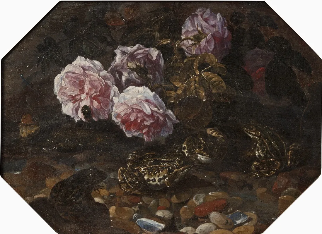 Frogs Wild Roses Shells And Butterflies Wall Art by Paolo Porpora - High-Resolution Digital Print