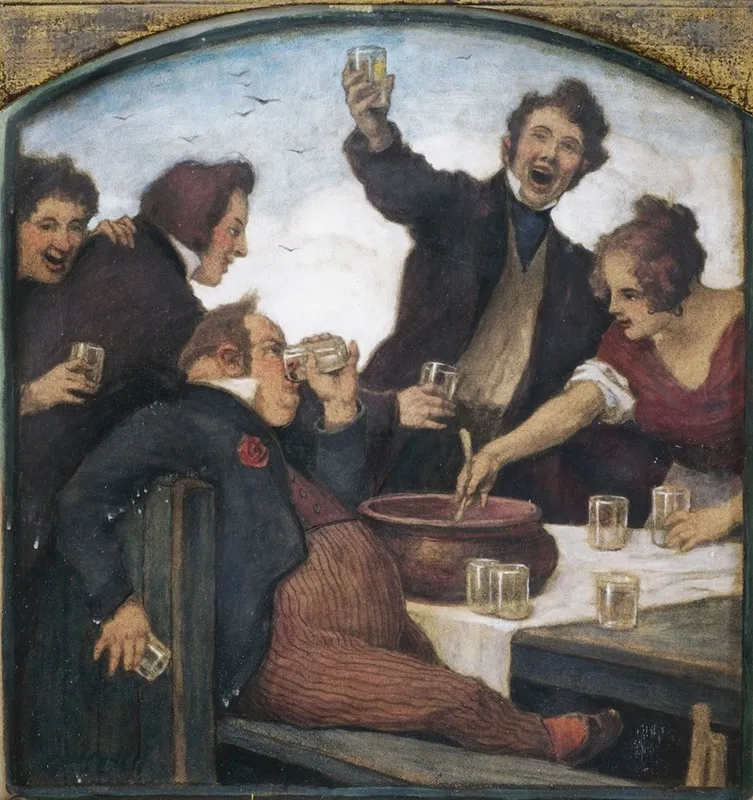 Frohliche Gesellschaft Mit Bowle Wall Art by Ludwig von Zumbusch - High-Resolution Digital Print