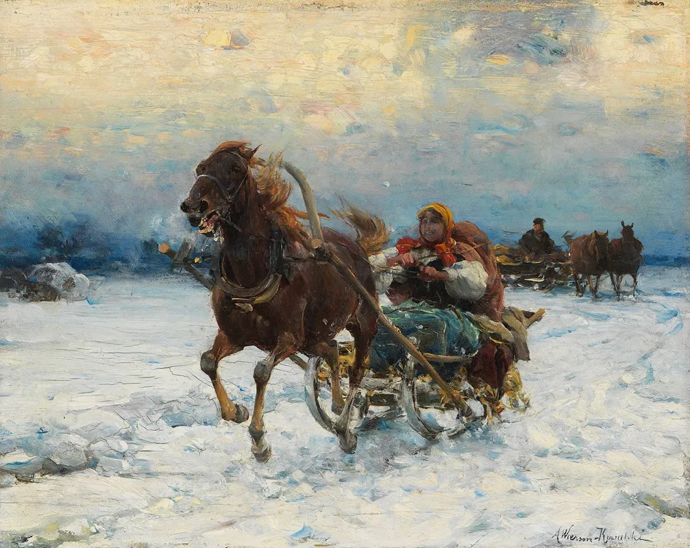 Frohliche Schlittenfahrt 2 Wall Art by Alfred von Wierusz-Kowalski - High-Resolution Digital Print