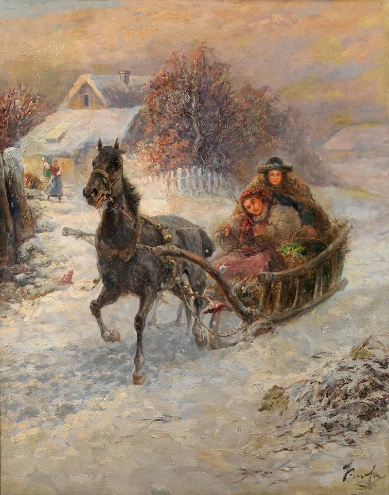 Frohliche Schlittenfahrt Wall Art by Gustav Prucha - High-Resolution Digital Print