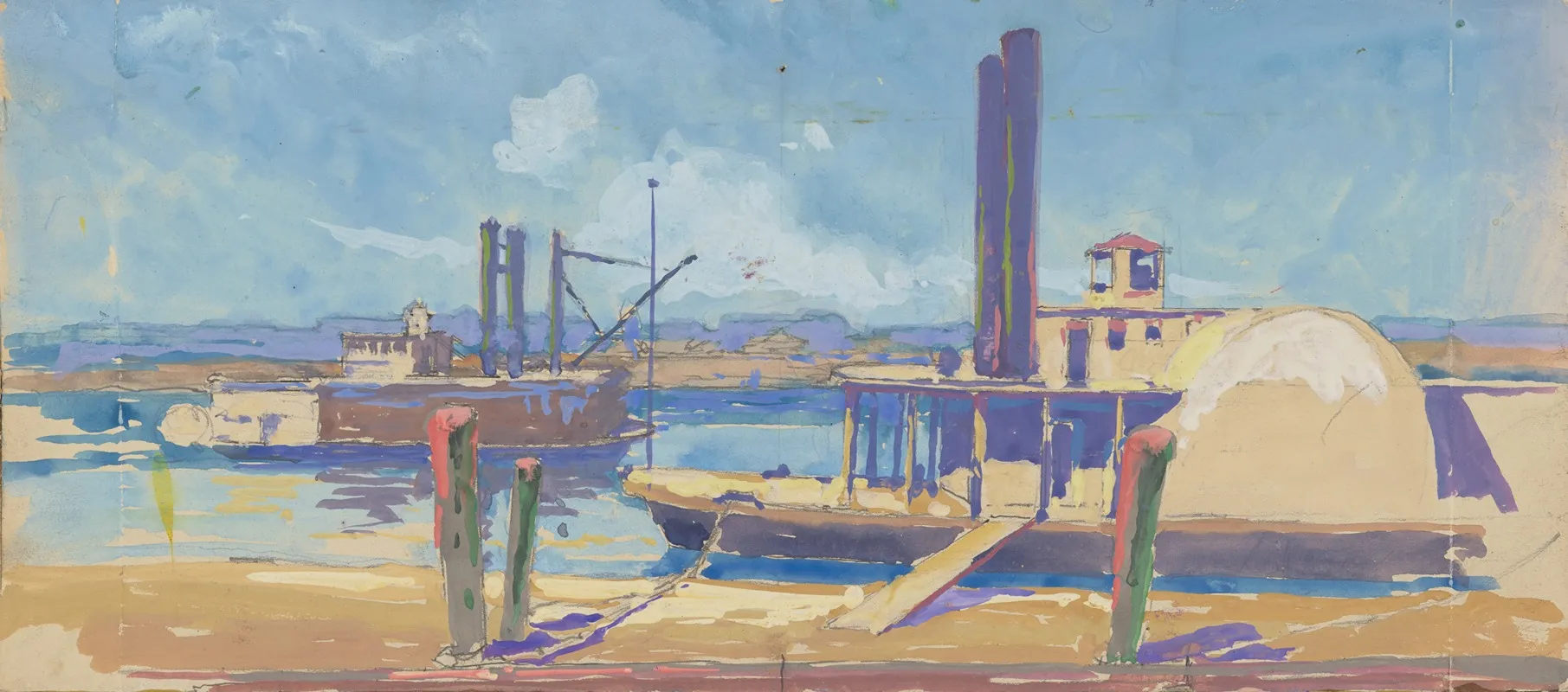 From Dixie To Harlem Steamboats In Harbor Wall Art by Williams George - High-Resolution Digital Print