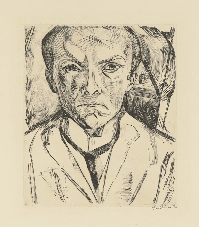 Frontal Self Portrait With House Gable In Background Wall Art by Max Beckmann - Canvas Print