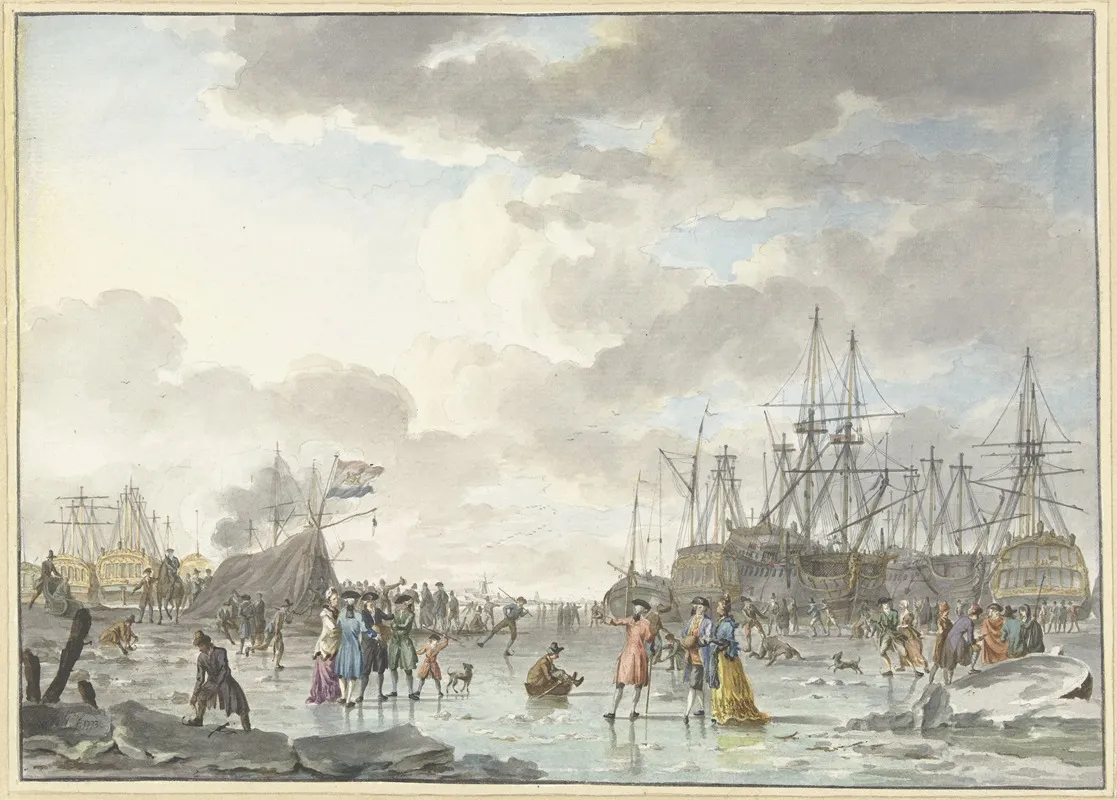 Frost Fair On A Frozen River With Ships Wall Art by Hendrik Kobell - High-Resolution Digital Print