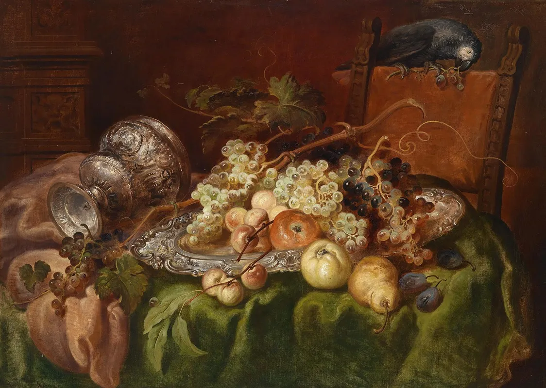 Fruchtestillleben Mit Papagei 2 Wall Art by Ludwig Adam Kunz - High-Resolution Digital Print