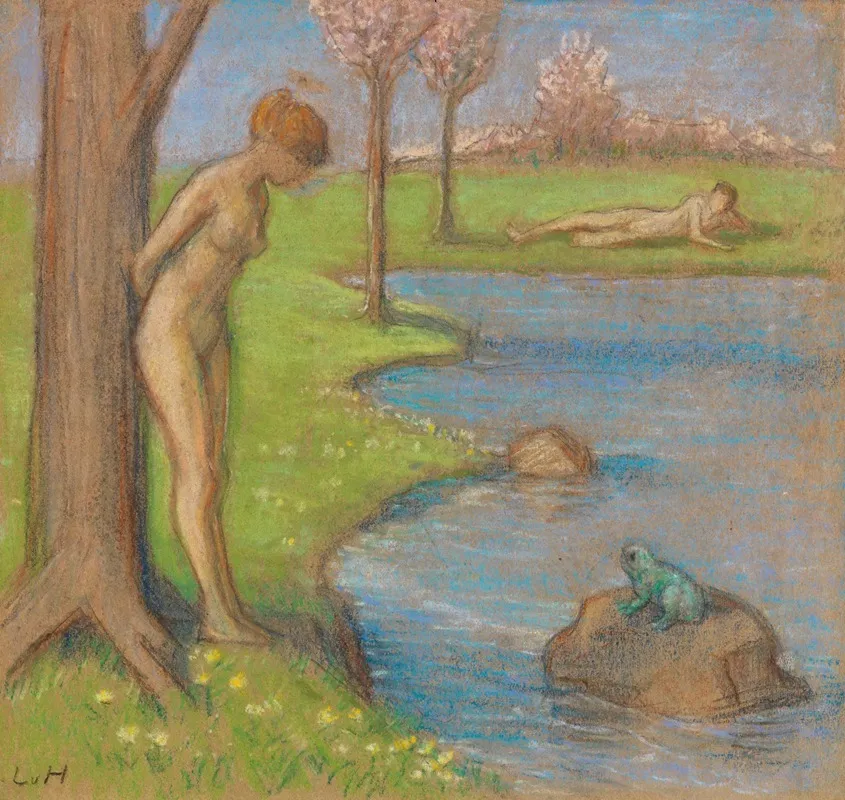 Fruhlingslandschaft Mit Paar Am Froschteich Wall Art by Ludwig von Hofmann - High-Resolution Digital Print