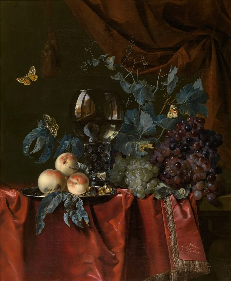 Fruit And A Glass Of Wine Wall Art by Willem van Aelst - High-Resolution Digital Print