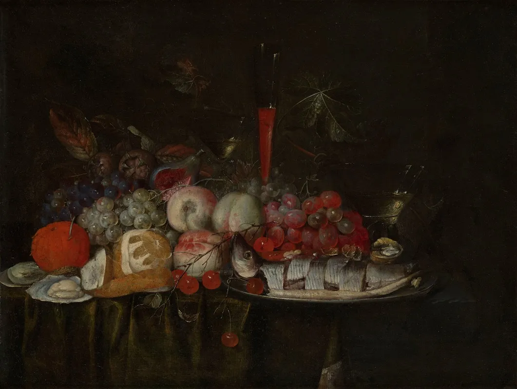 Fruit And Sliced Herring Wall Art by Jan Pauwel Gillemans the Elder - High-Resolution Digital Print