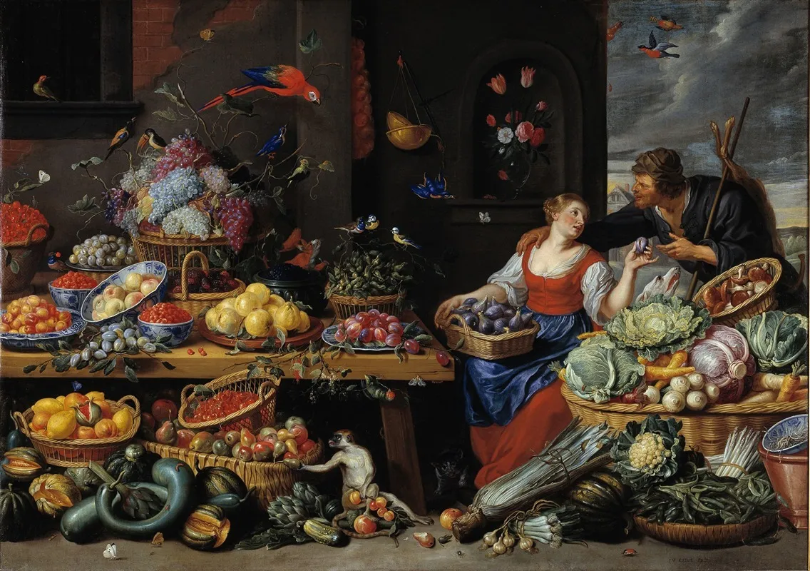 Fruit And Vegetable Market With A Young Fruit Seller Wall Art by Jan Van Kessel The Elder - High-Resolution Digital Print