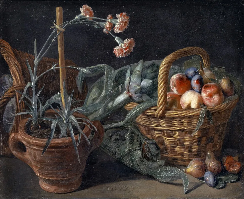 Fruit Basket And Pinks Wall Art by Pieter Snyers - High-Resolution Digital Print