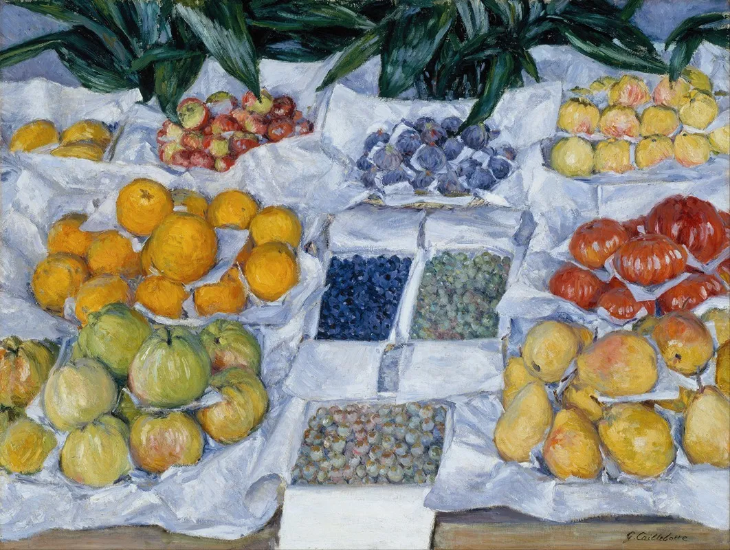 Fruit Displayed On A Stand Wall Art by Gustave Caillebotte - High-Resolution Digital Print