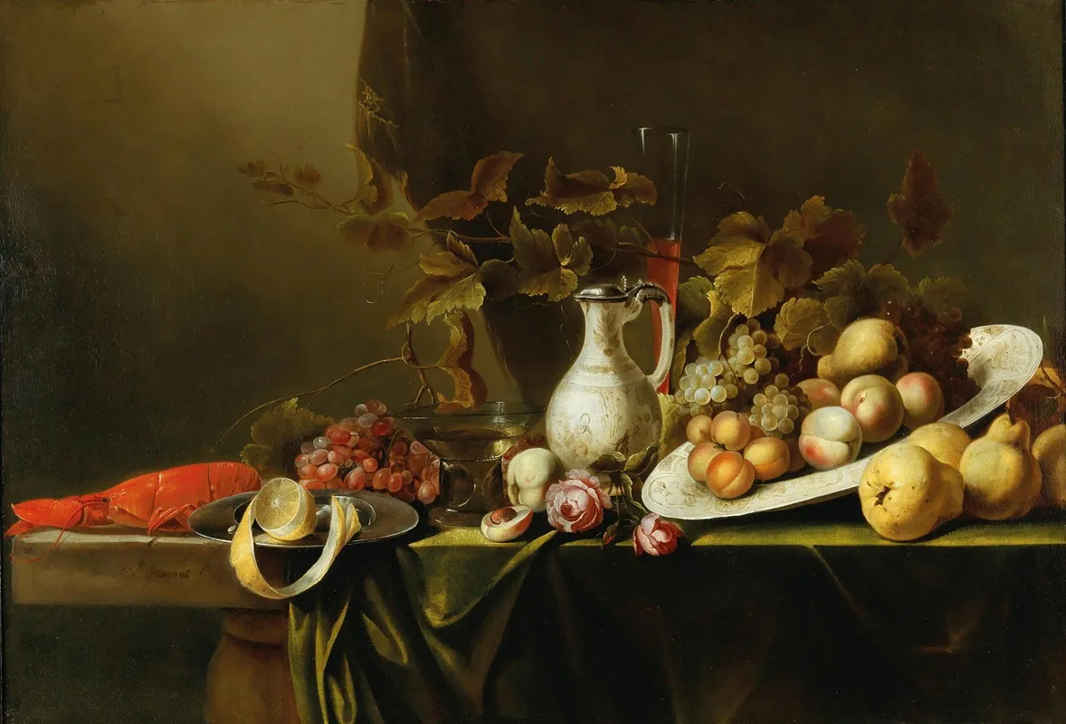 Fruit Flowers A Boiled Lobster And A Jug Wall Art by Michiel Simons - High-Resolution Digital Print