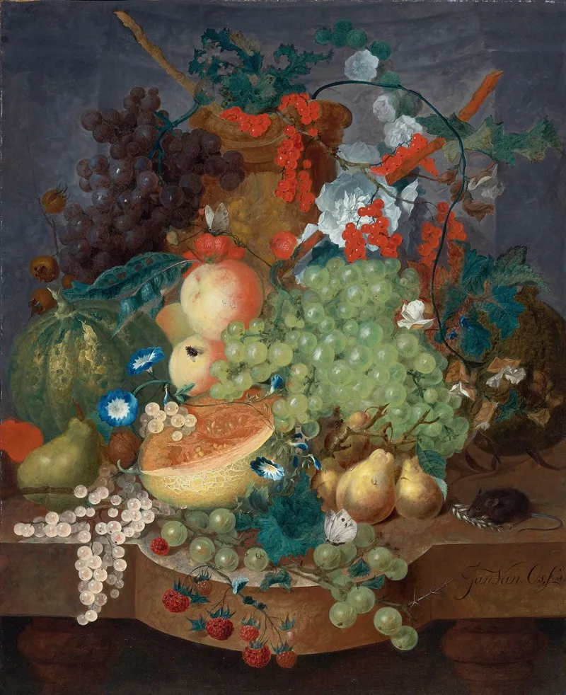 Fruit Still Life With A Mouse On A Ledge Wall Art by Jan Van Os - High-Resolution Digital Print