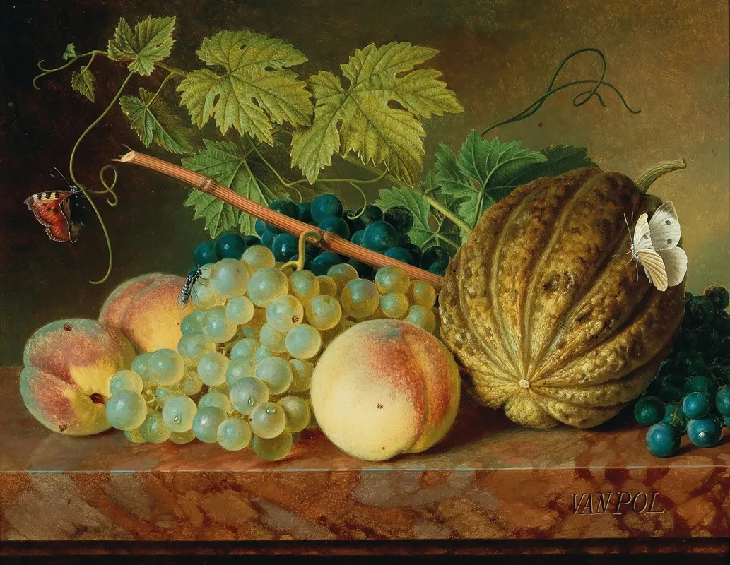 Fruit Still Life With A Wasp And Butterflies Wall Art by Christiaen van Pol - High-Resolution Digital Print