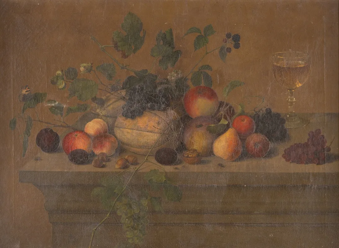 Fruit Still Life With Glass Chalice Nuts And Insects Wall Art by Emil Weichert - High-Resolution Digital Print