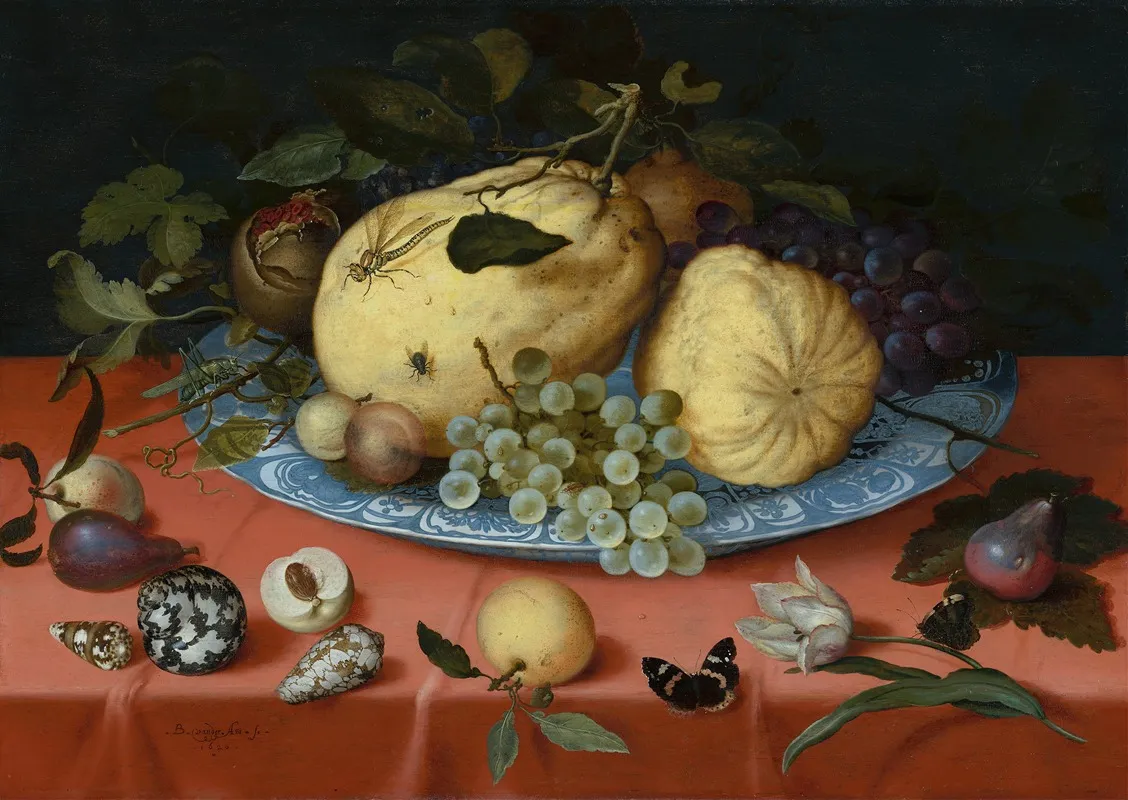 Fruit Still Life With Shells And Tulip Wall Art by Balthasar van der Ast - High-Resolution Digital Print