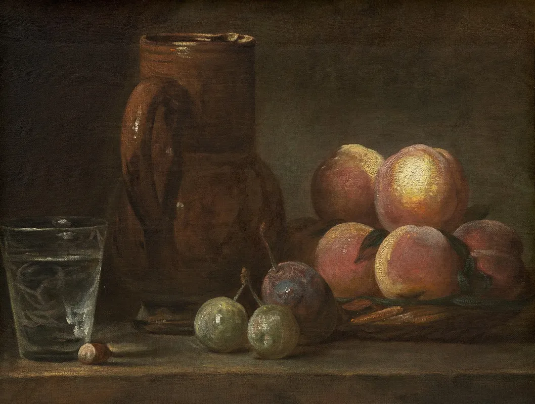 Fruitjug And A Glass Wall Art by Jean Siméon Chardin - High-Resolution Digital Print