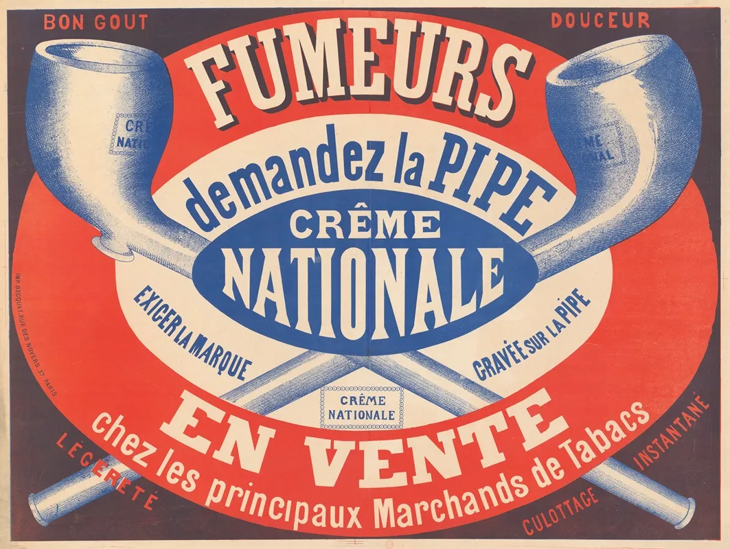 Fumeurs Demandez La Pipe Creme Nationale Wall Art by Imp. Becquet - High-Resolution Digital Print